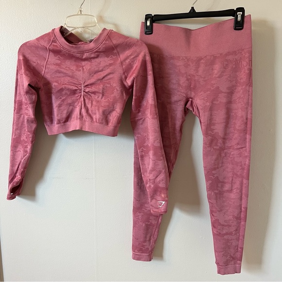 Gymshark Adapt Pink Camo Seamless Long Sleeve Top AND High Rise Leggings (Set) - Picture 5 of 9